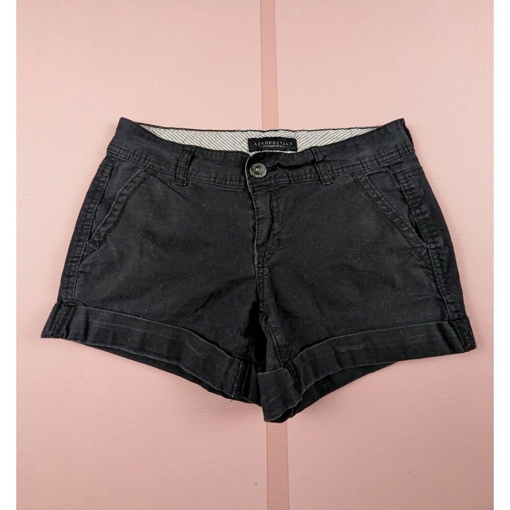 Aeropastale Y2K Women's Midi Twill Chino Shorts Blue Stretch Roll Cuff Sz 0
